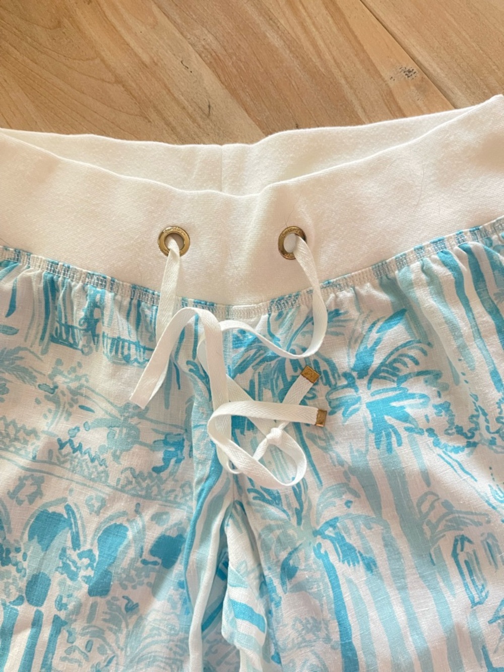 Lilly Pulitzer Beach Pants Small 33” Inseam Blue White palm Print Linen Sz Small - Picture 6 of 14